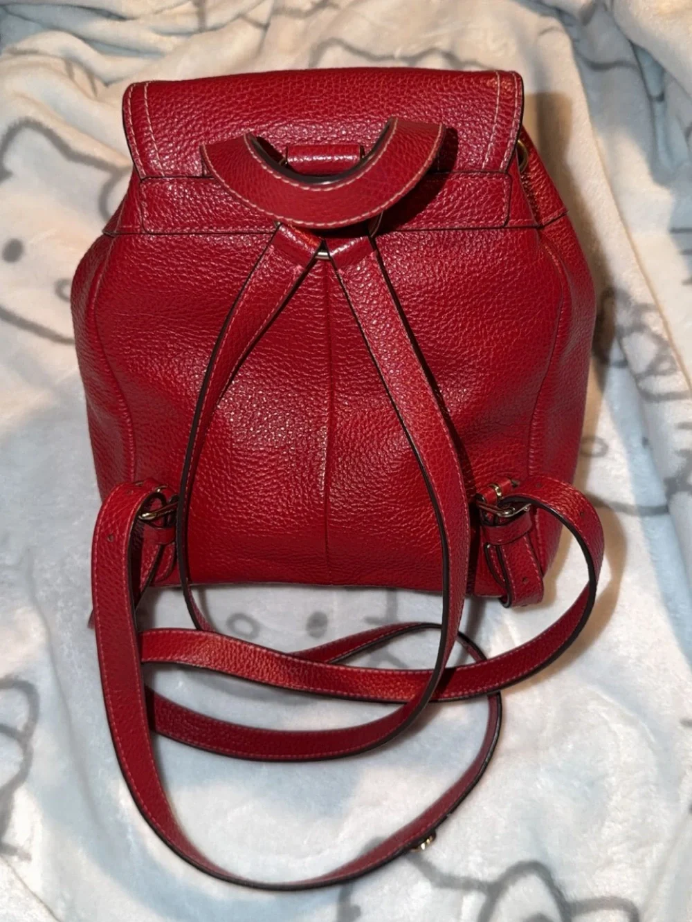 Coach Red Pebbled Leather Mini Drawstring Backpack with Front Pocket